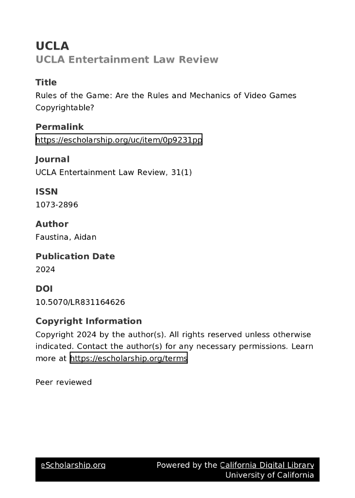 Perkins Coie：游戏规则：视频游戏的规则和机制是否可版权？（英文版）