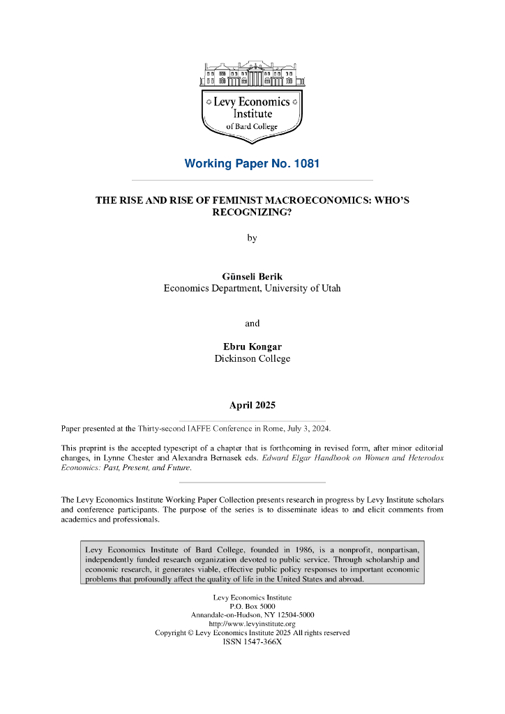 巴德学院利维经济研究所：女性主义宏观经济学的兴起：谁在认识？（英文版）