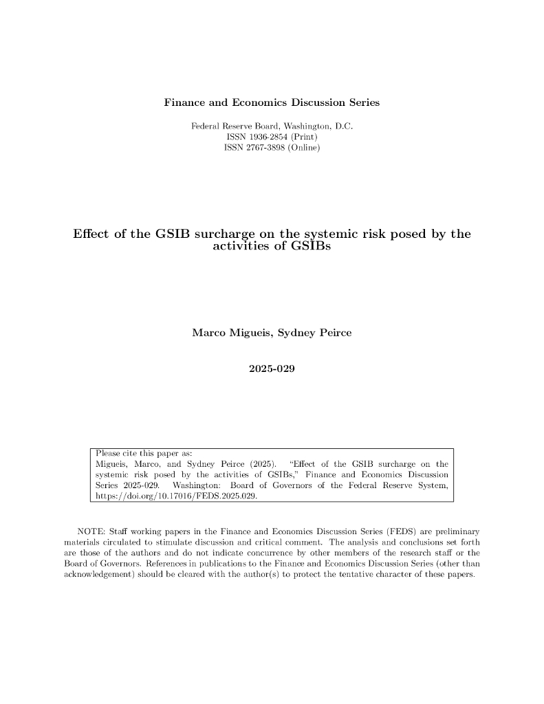 美联储：GSIB附加费对GSIB活动带来的系统性风险的影响（英文版）