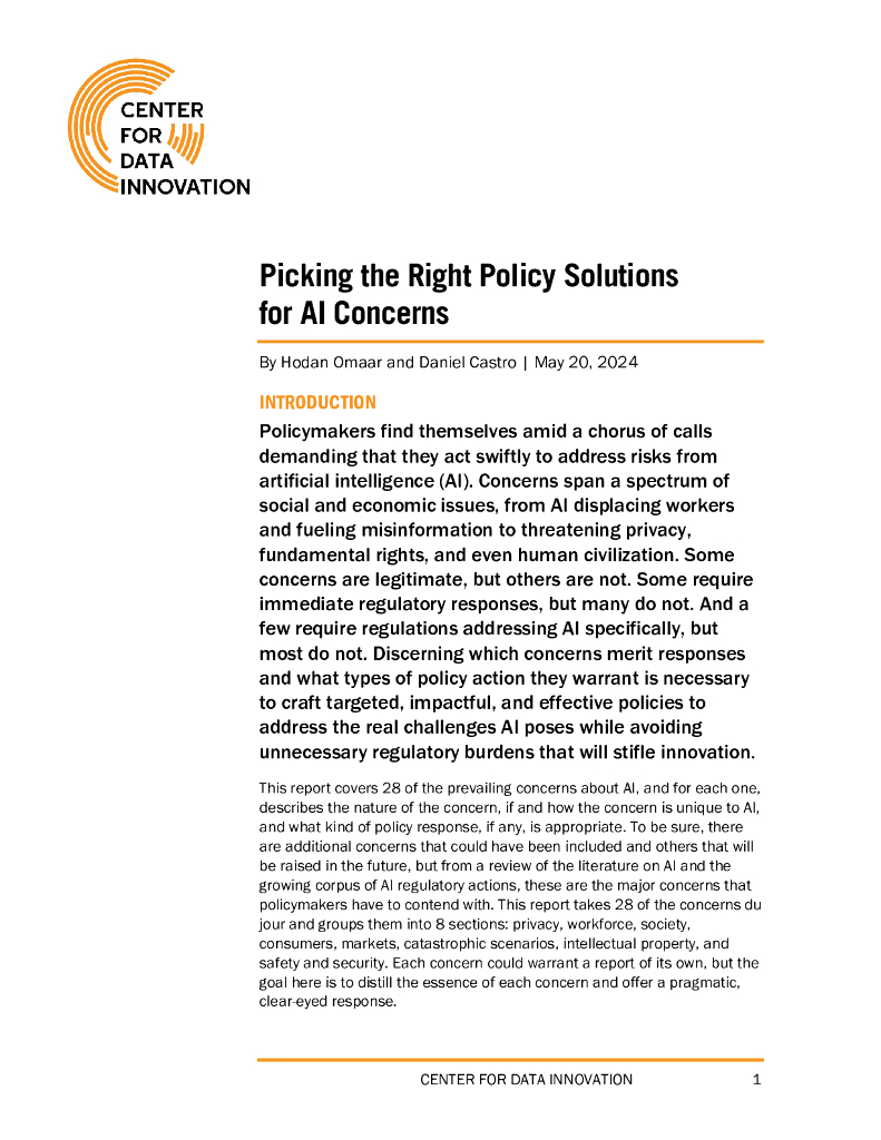 美国数据创新中心CDI：2024年选择正确的<em>人工智能</em>监管政策解决方案研究报告（英文版） 海报
