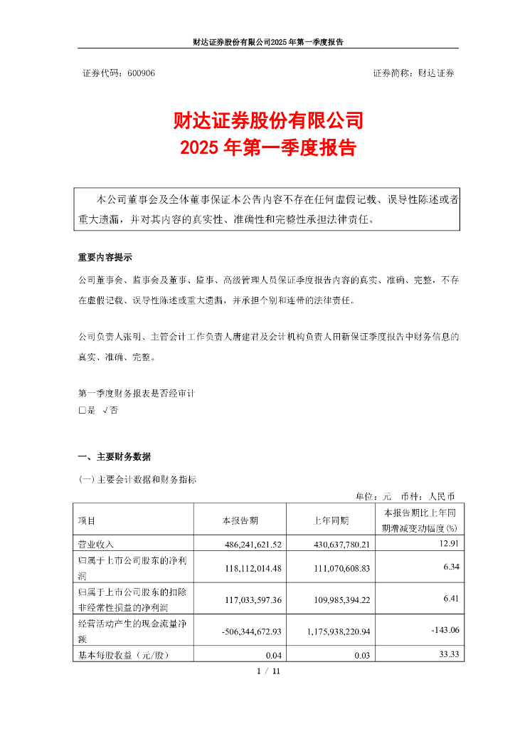 600906-财达证券：财达证券股份有限公司2025年第一季度报告海报