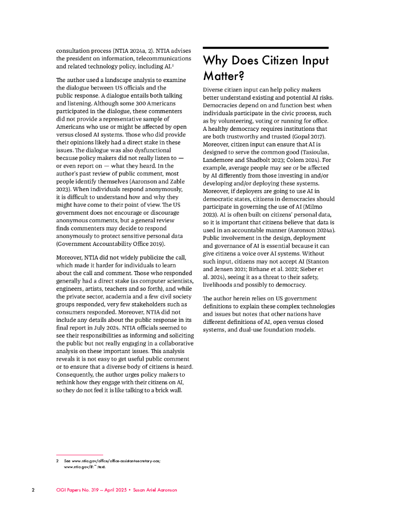 加拿大国际治理创新中心CIGI：2025年与砖墙对话：美国政府对公众关于人工智能的评论的回应报告（英文版）_第8页