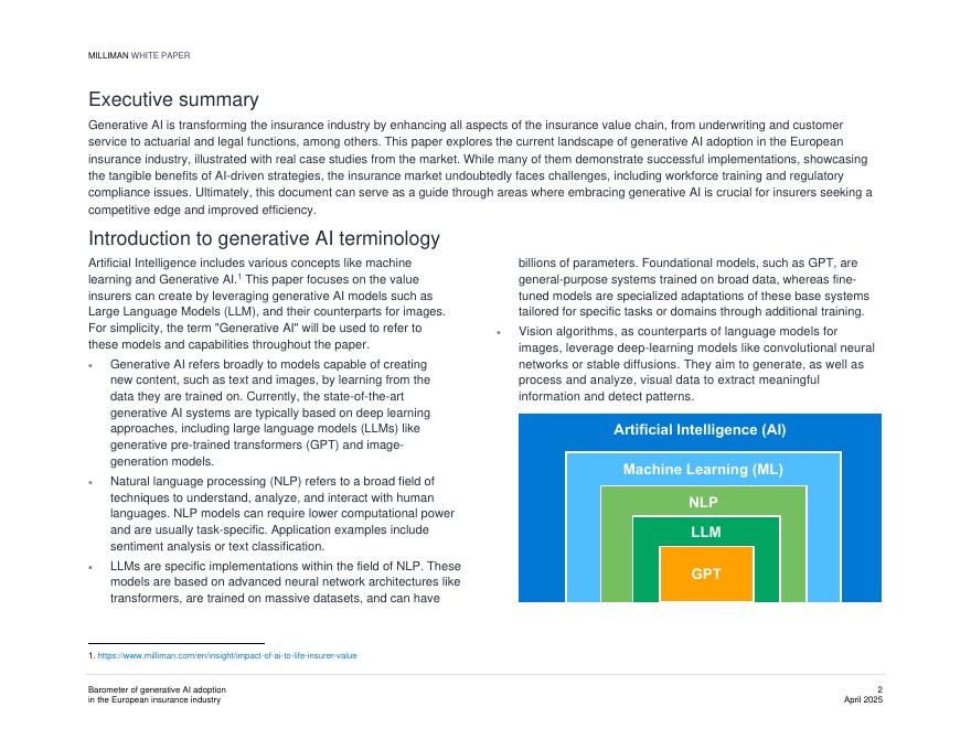 Milliman：2025年欧洲保险行业生成式人工智能采用情况晴雨表（英文版）_第2页