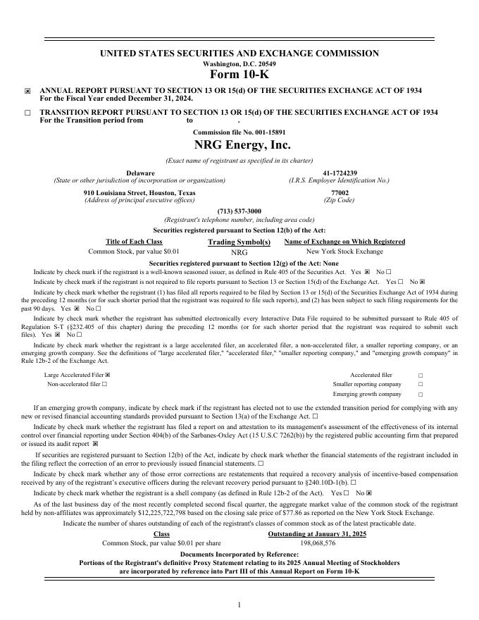 NRG Energy：2024年10-K年度报告（英文版）