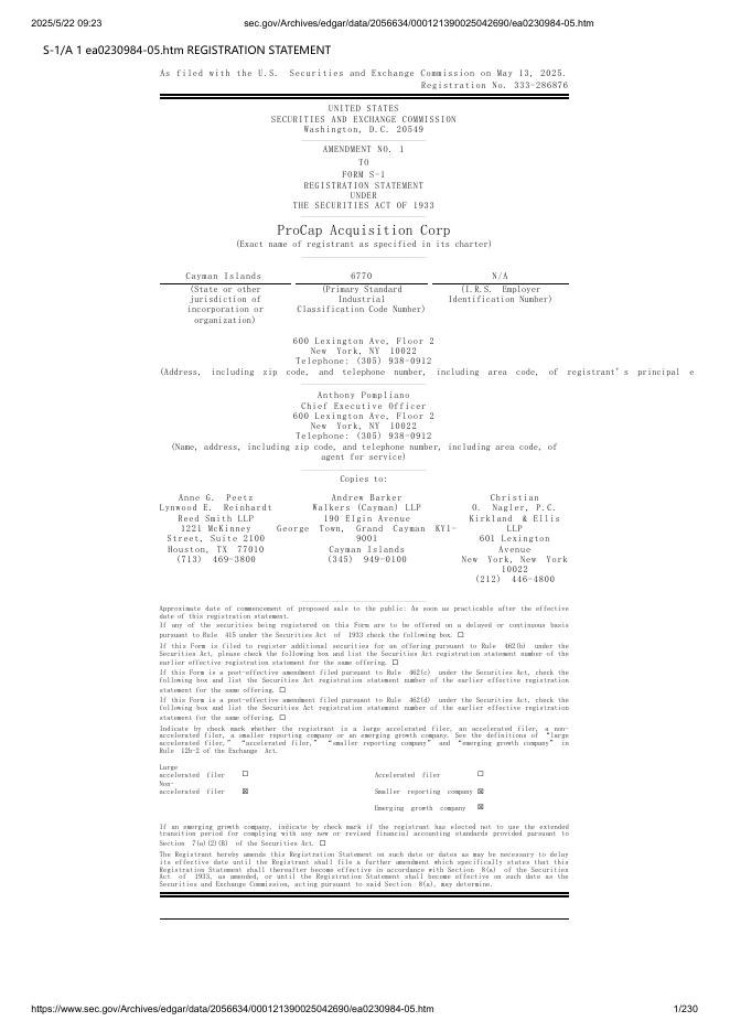 ProCap Acquisition Corp美股纳斯达克IPO上市招股说明书