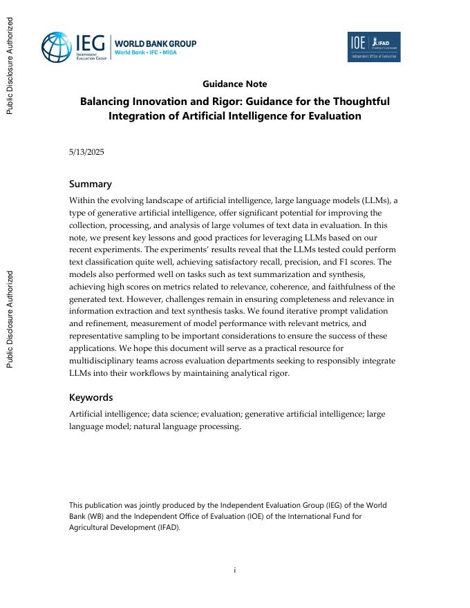 世界银行：2025年平衡创新与严谨：<em>人工智能</em>评估的深思熟虑整合指南报告（指导说明）（英文版） 海报