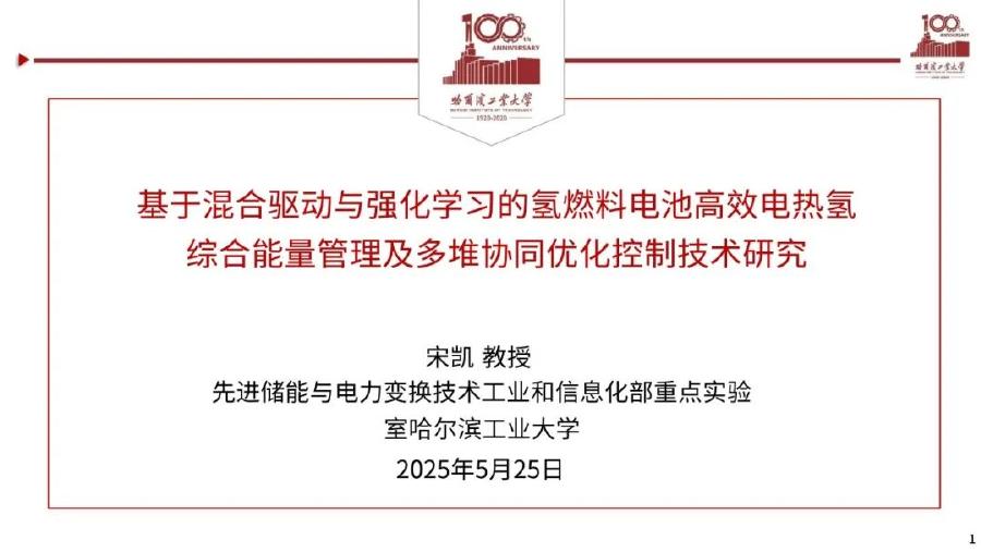 哈尔滨工业大学（宋凯）：2025年基于混合驱动与强化学习的氢燃料电池高效电热氢综合能量管理及多堆协同优化控制技术研究报告海报