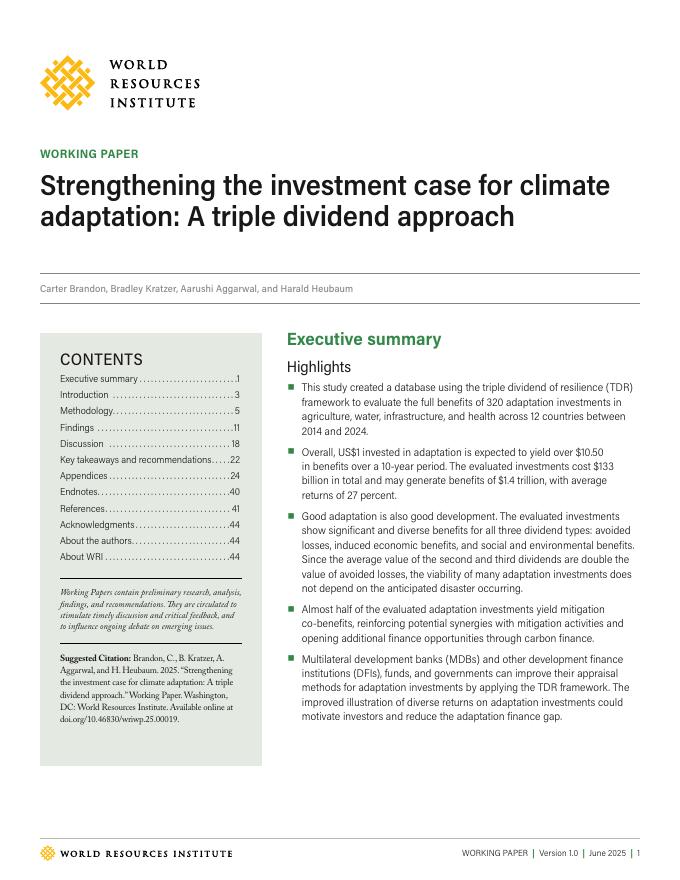 世界资源研究所（WRI）：2025年基于 “三重红利框架”的全球气候适应投资案例研究报告（英文版）海报