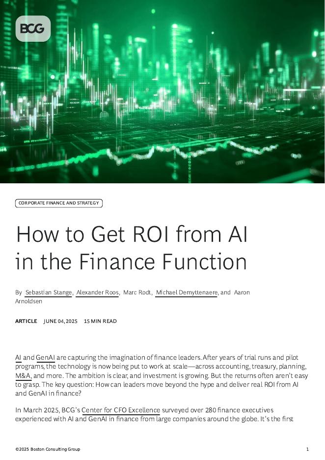 BCG波士顿咨询：2025年财务职能<em>人工智能</em>投资回报率提升策略研究报告（英文版） 海报