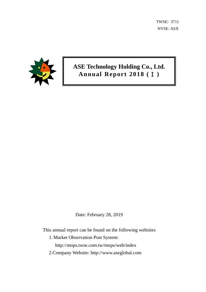日月光控股ASE Technology Holding Co.,Ltd.（ASX）2018年年度报告（英文版）