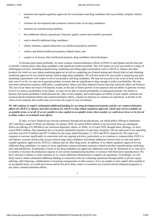 再鼎医药Zai Lab Limited（ZLAB）2019年20-F年度报告（英文版）_第7页