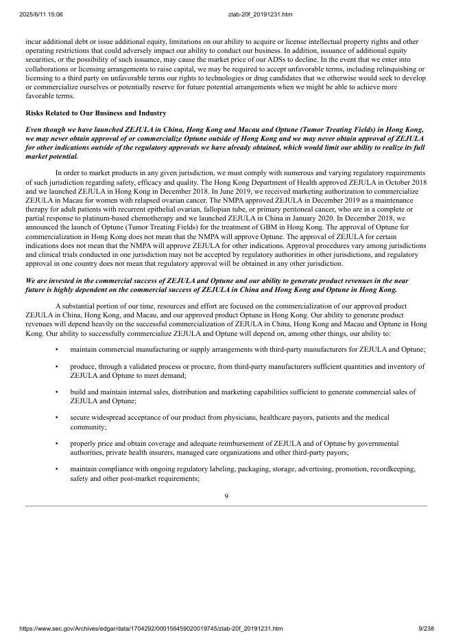 再鼎医药Zai Lab Limited（ZLAB）2019年20-F年度报告（英文版）_第9页