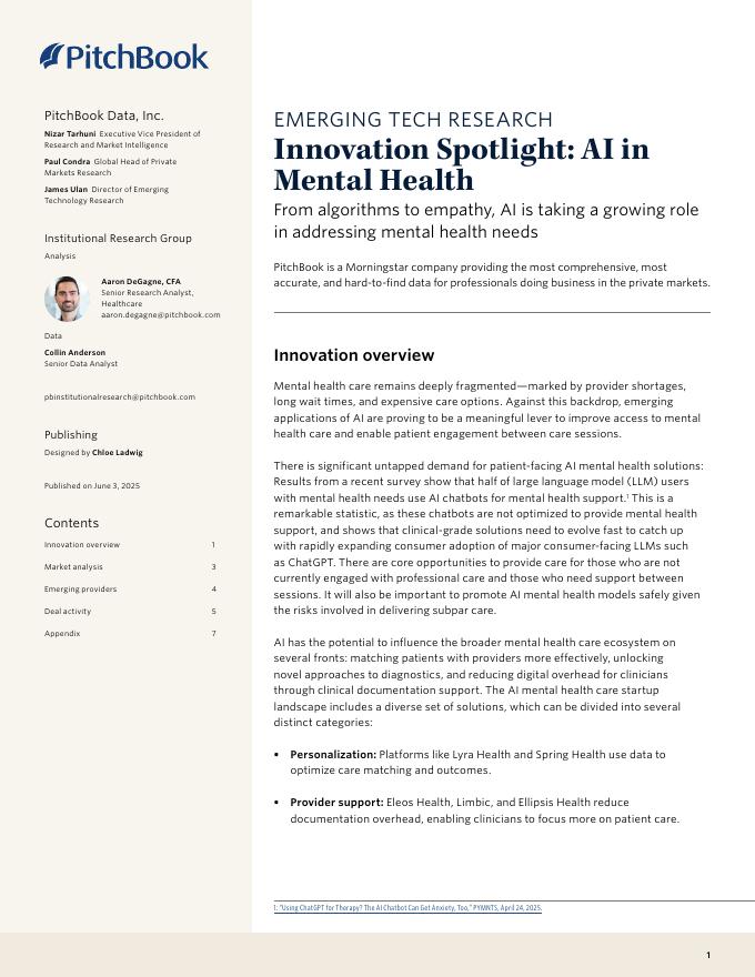 PitchBook：2025年创新焦点：心理健康中的<em>人工智能</em>报告（英文版） 海报