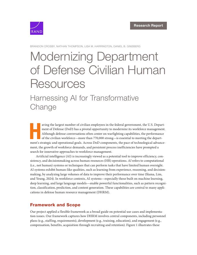 Rand兰德：2025年美国国防部文职人力资源现代化：<em>人工智能</em>赋能变革（英文版） 海报