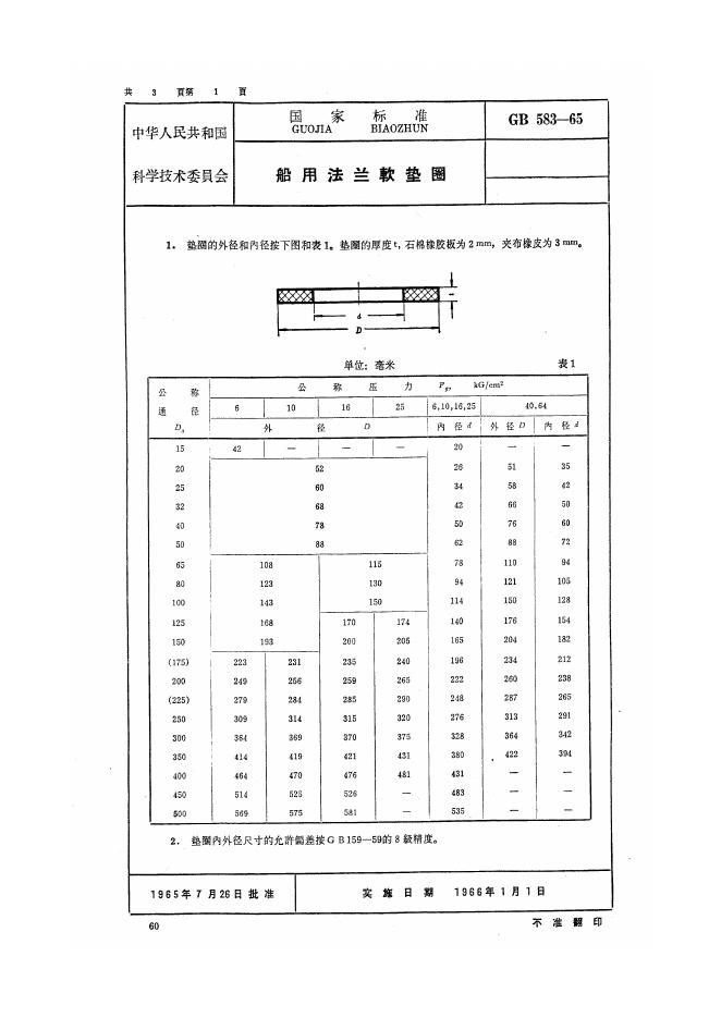 GB 583-1965 船用法兰软垫圈