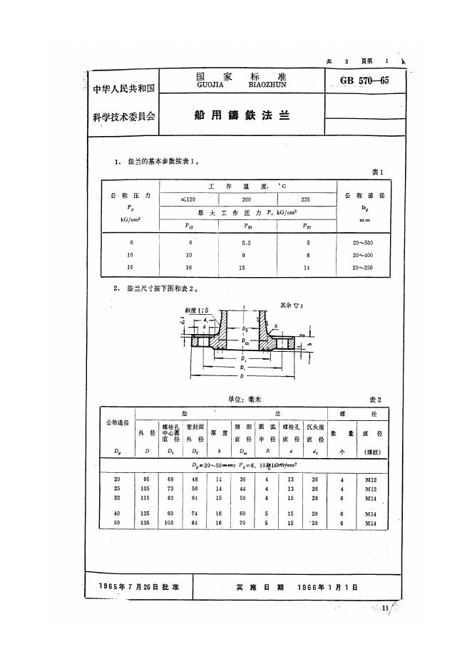 GB 570-1965 船用铸铁法兰