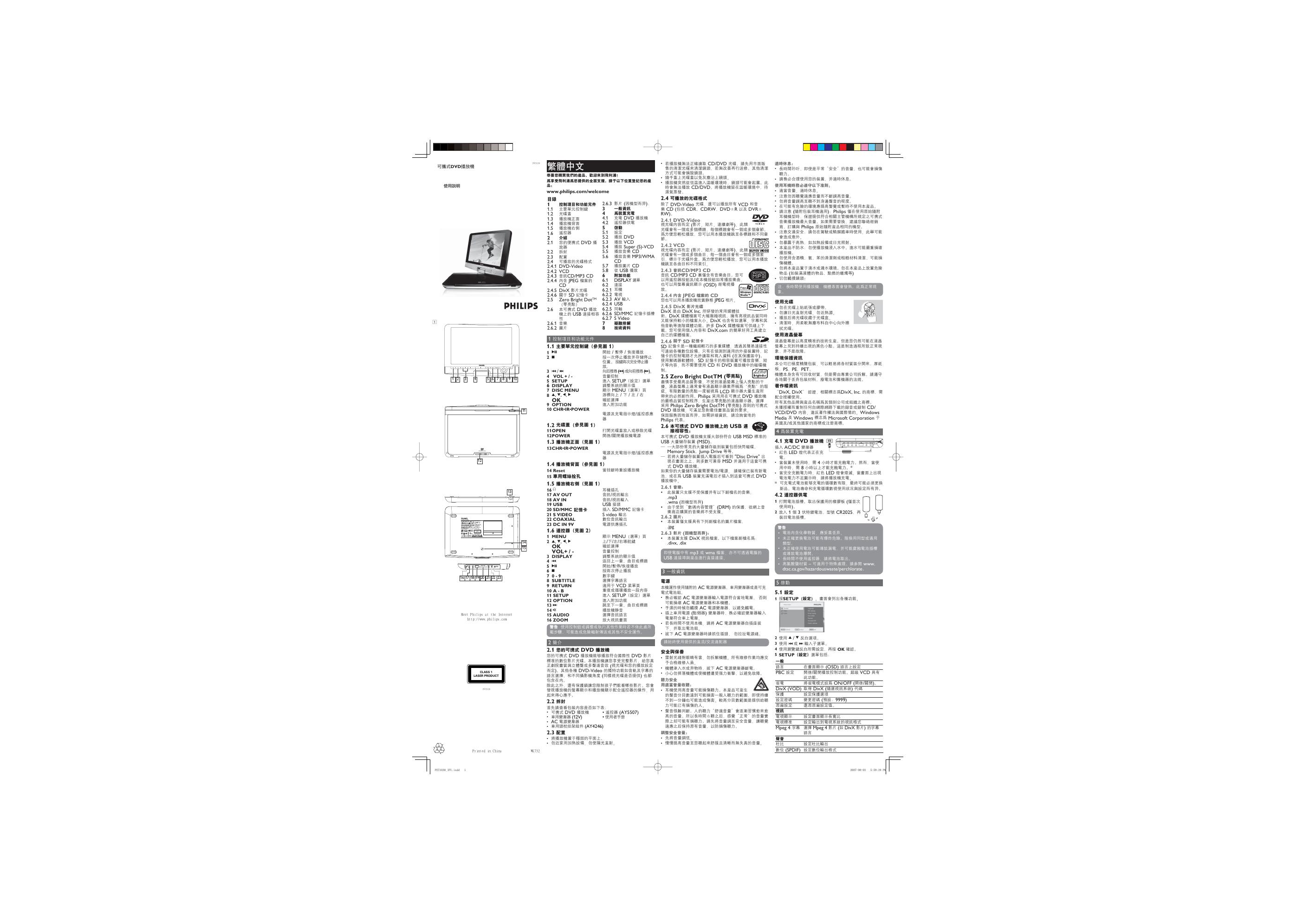 PHILIPS 可携式DVD播放机 使用说明