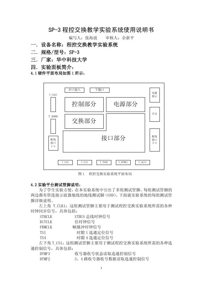 SP-3 程控交换教学实验系统 使用说明书