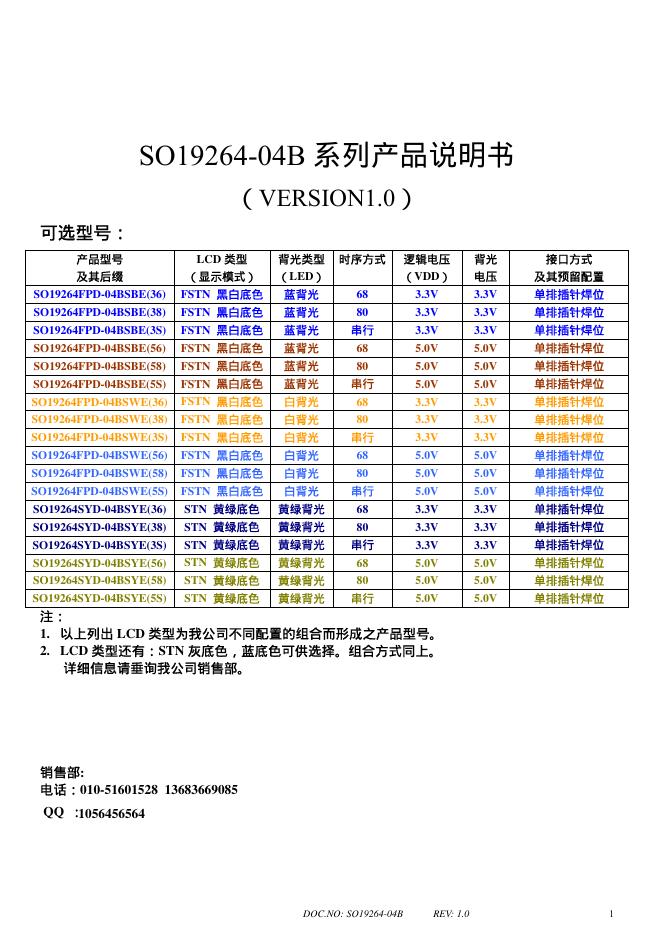 SO19264-04B系列 产品说明书