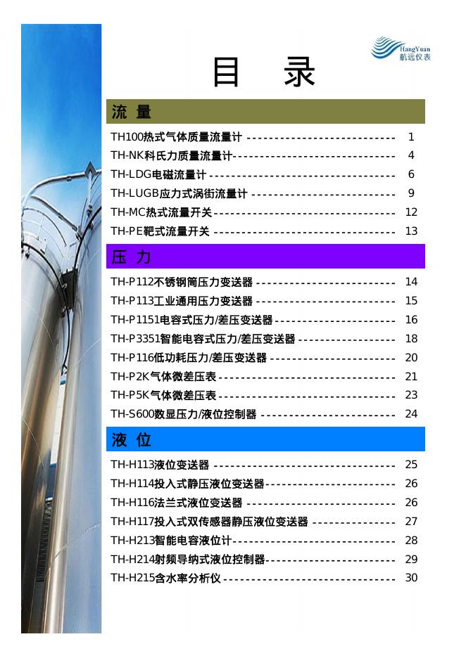 TH100热式气体质量流量计 说明书