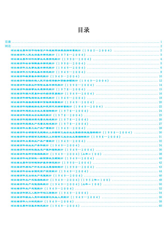 河北省历年数据统计（1949-2004）