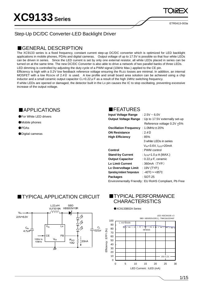 TROEX XC9133 Series Step-Up DC/DC Converter-<em>LED</em> Backlight Drive 说明书 海报