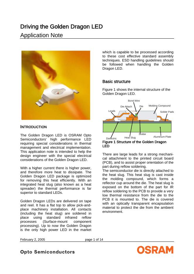 OSRAM SYLVANIA Driving the Golden Dragon <em>LED</em> Application Note 说明书 海报