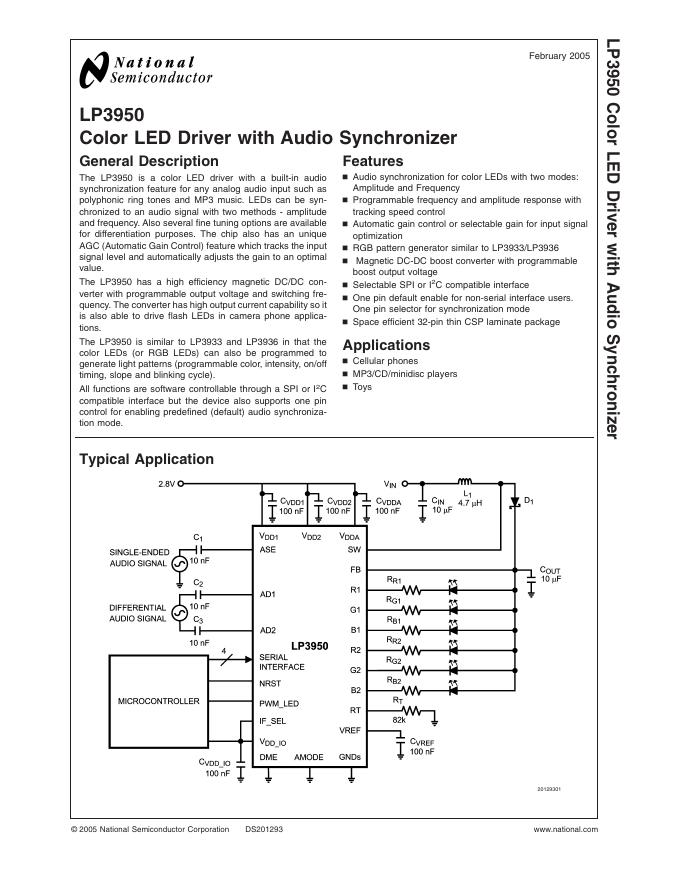 NATIONAL SEMICONDUCTOR LP3950 Color <em>LED</em> Driver with Audio Synchronizer 说明书 海报
