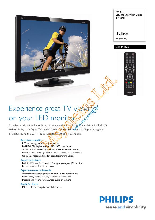PHILIPS 231T1LSB <em>LED</em> monitor with Digital TV tuner 说明书 海报