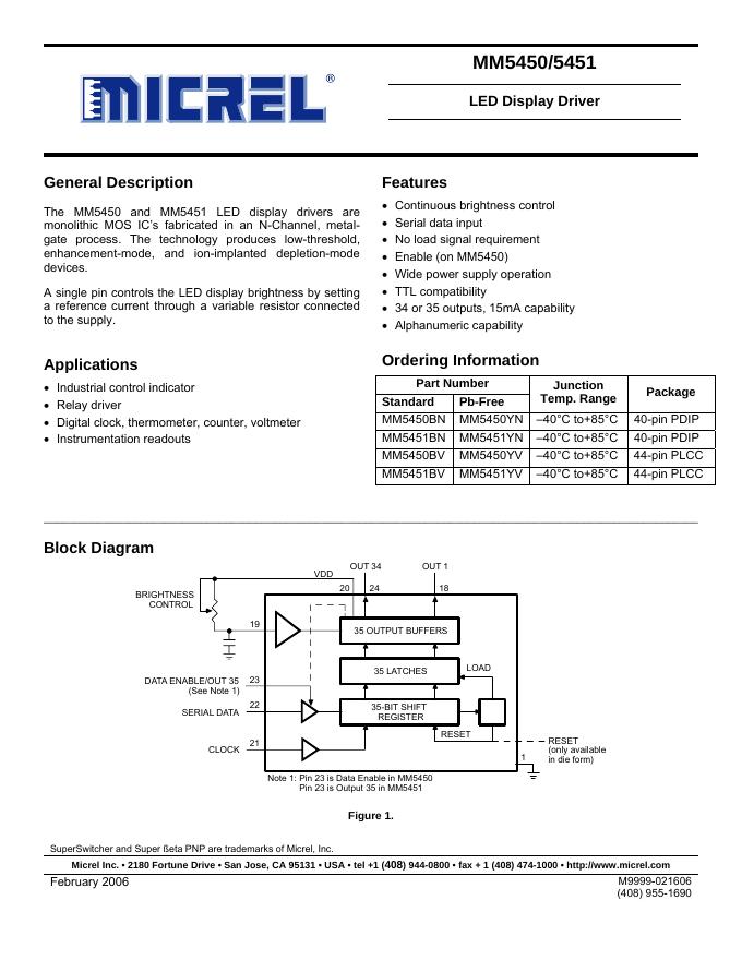 MICREL MM5450/5451 <em>LED</em> Display Driver 说明书 海报