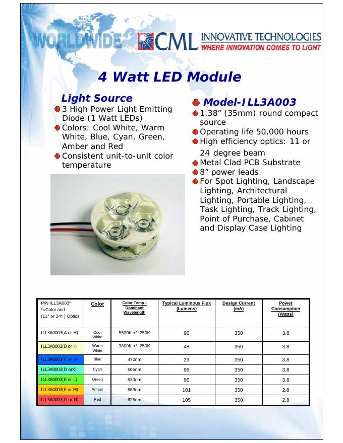 CML INNOVATIVE TECHNOLOGIES 4 Watt <em>LED</em> Module 说明书 海报