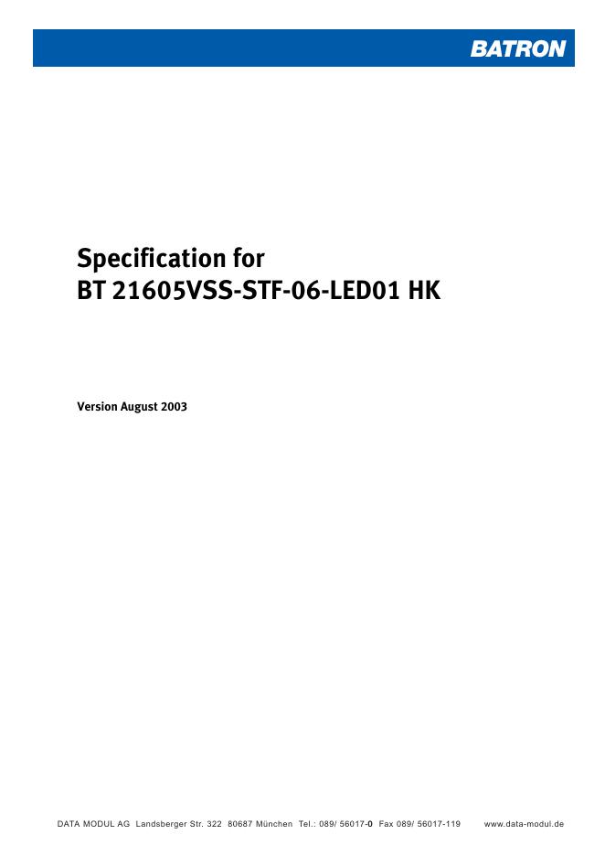 BATRON Specification for BT 21605VSS-STF-06-<em>LED</em>01 HK 说明书 海报