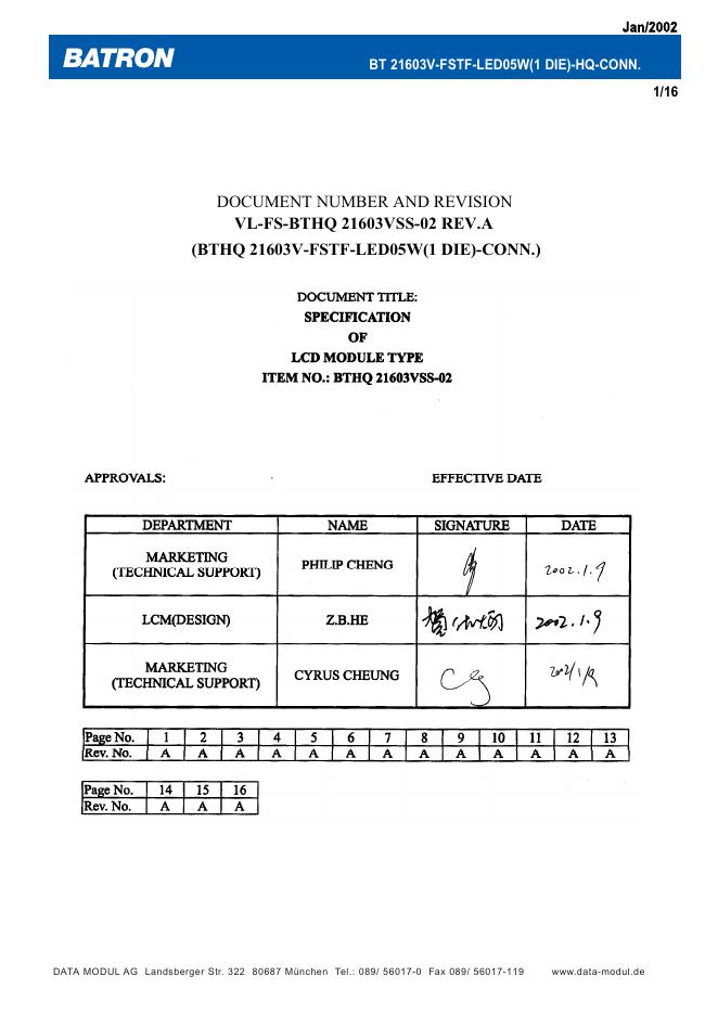 BATRON BT 21603V-FSTF-<em>LED</em>05W(1 DIE)-HQ-CONN.Jan/2002 1/16 www.data-modul. 说明书 海报
