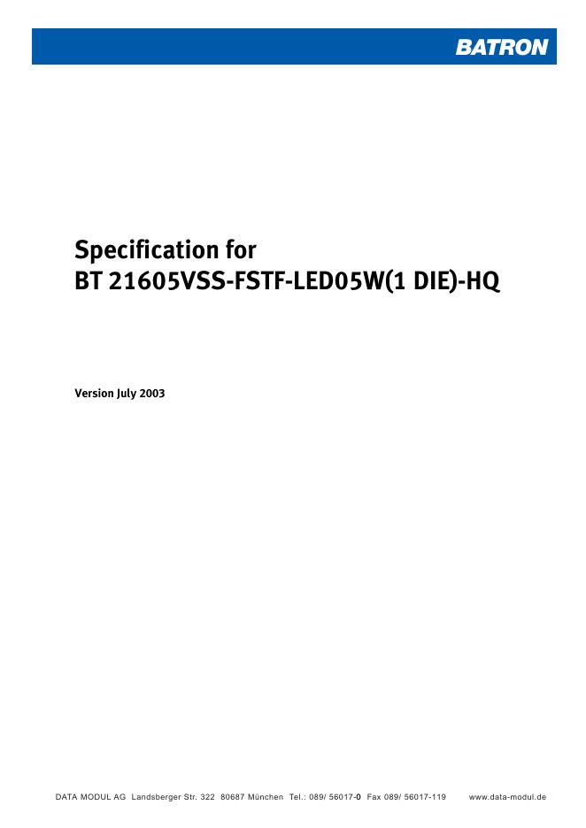 BATRON Specification for Version July 2003 BT 21605VSS-FSTF-<em>LED</em>05W(1 DIE)-HQ 说明书 海报