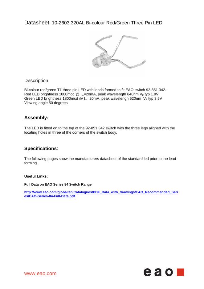 EAO Datasheet:10-2603.320AL Bi-colour Red/Green Three Pin <em>LED</em> 说明书 海报