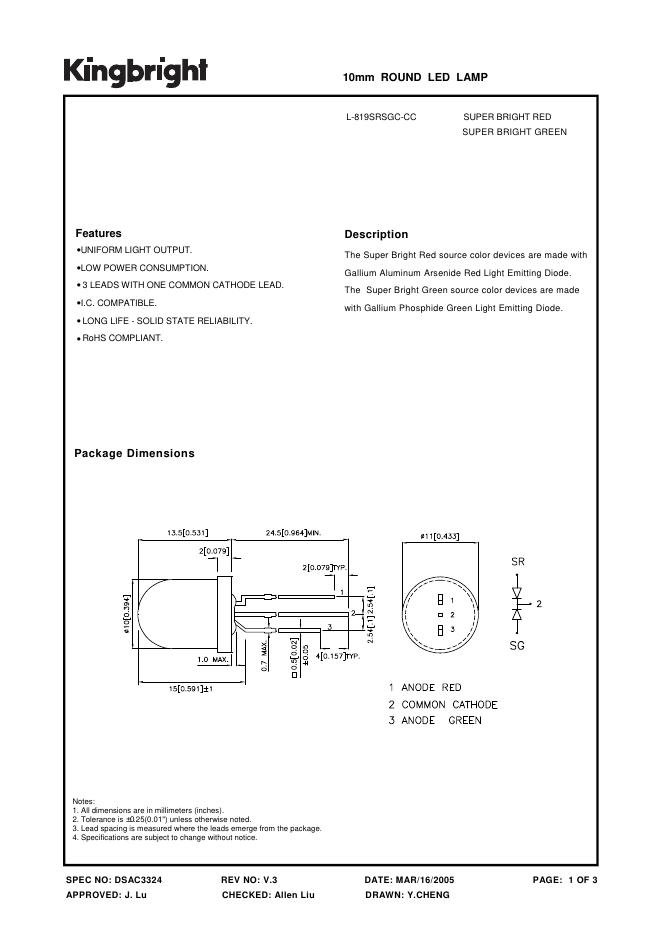 KINGBRIGHT 10mm ROUND <em>LED</em> LAMP 说明书 海报