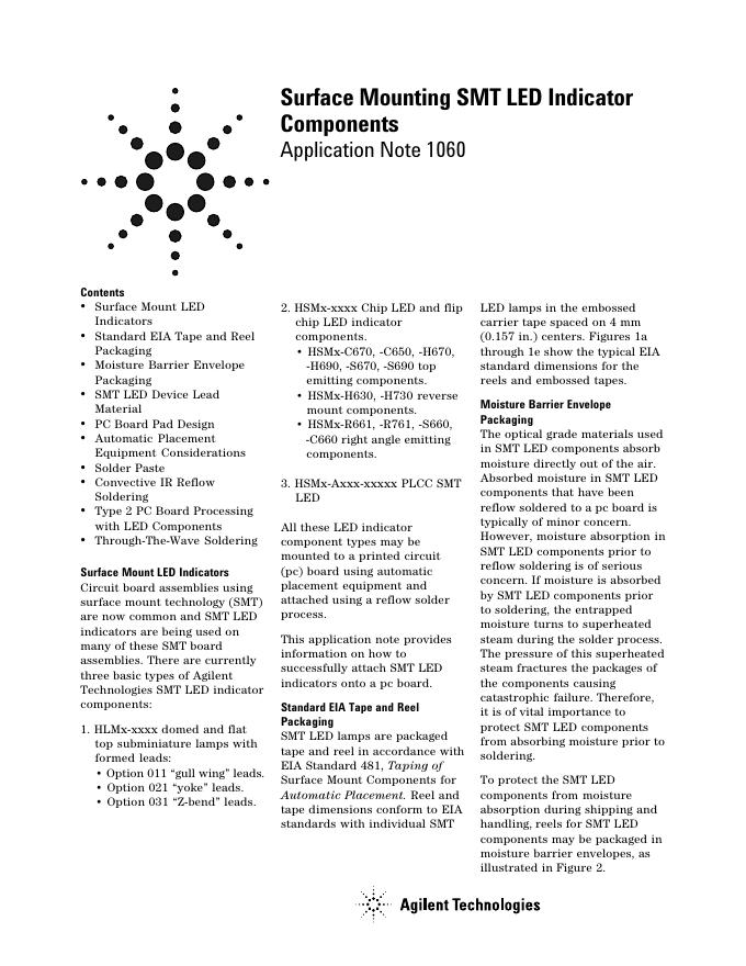 Surface Mounting SMT <em>LED</em> Indicator Components Application Note 1060 说明书 海报