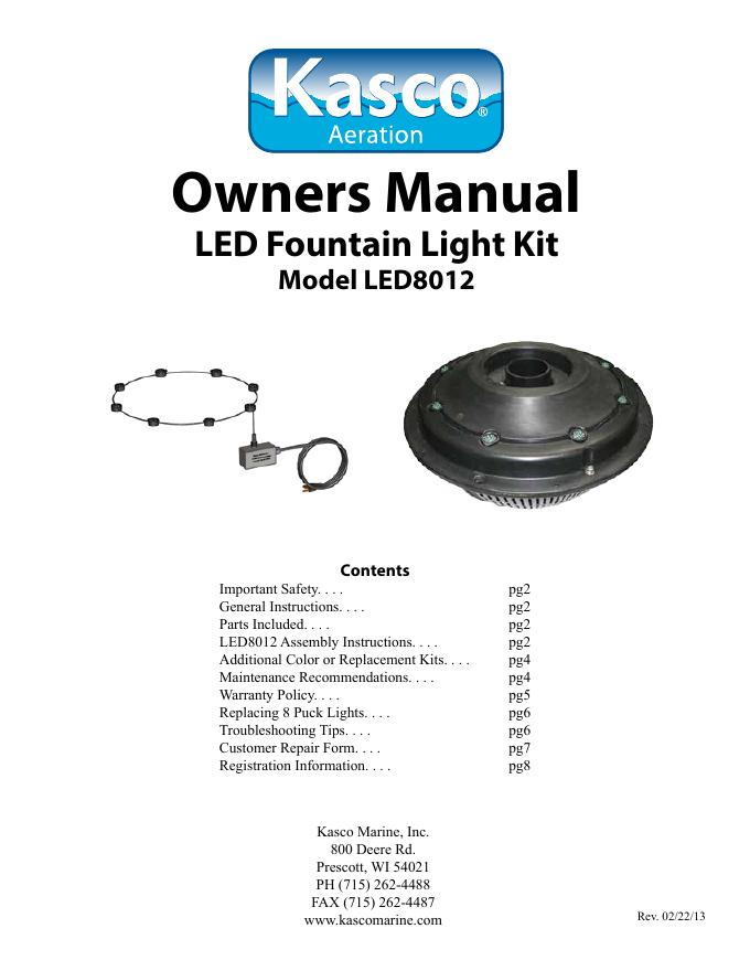 Kasco Marine喷泉<em>LED</em>灯套装<em>LED</em>8012说明书 海报