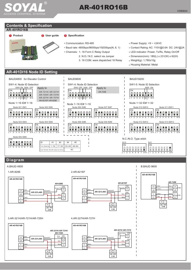 SOYAL ACCESS CONTROL SYSTEM ® <em>AR</em>-401RO16B 说明书 海报
