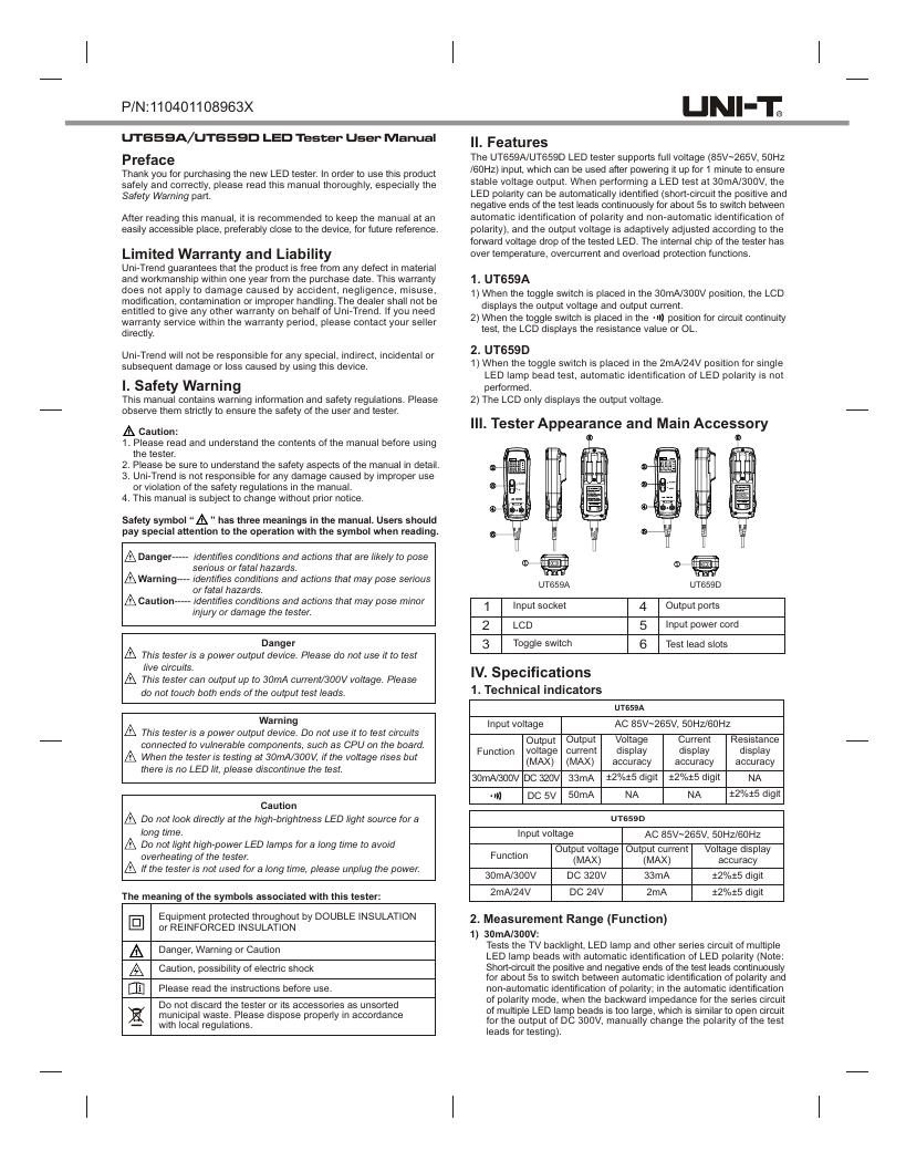 UT659A/UT659D <em>LED</em>测试仪使用说明书 海报