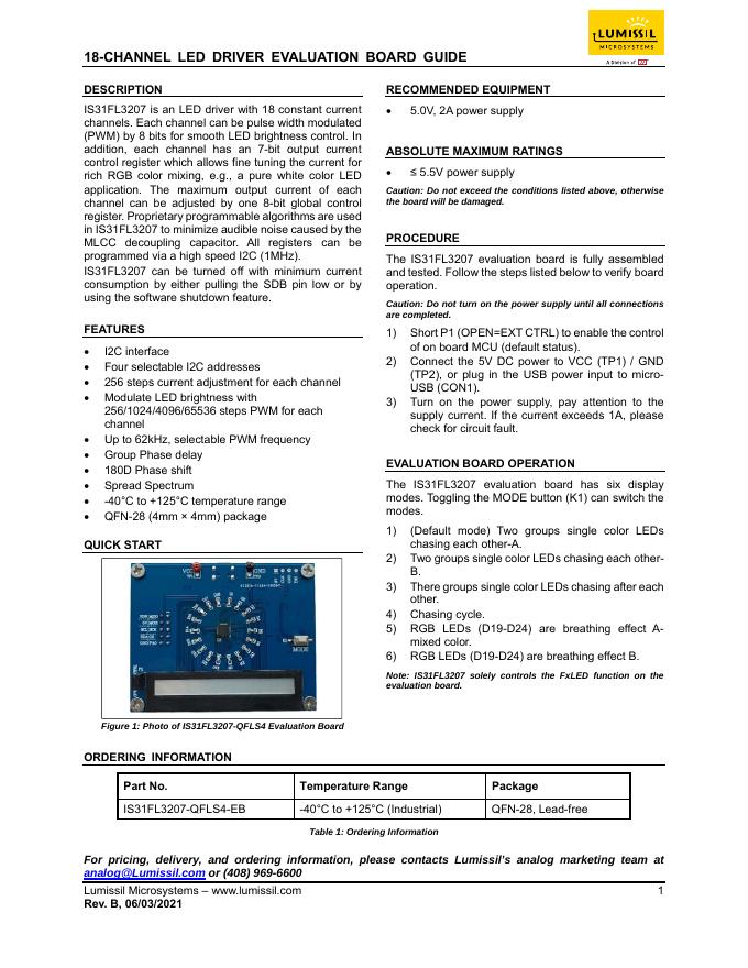 IS31FL3207-QFLS4 18通道<em>LED</em>驱动电路板使用说明 海报