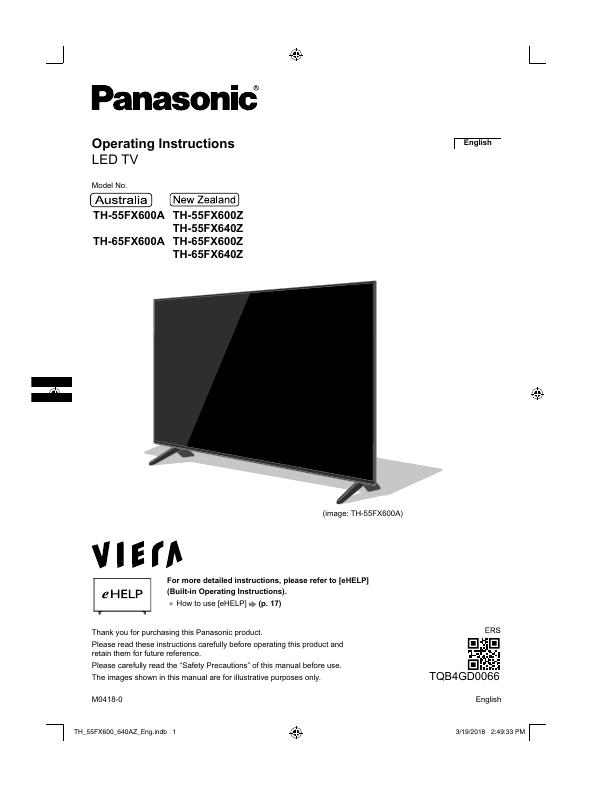 Panasonic TH-55FX600A <em>LED</em>电视机使用说明书 海报