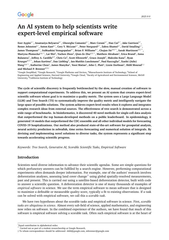 谷歌：2025年一款助力科学家编写专家级实证软件的<em>人工智能</em>系统研究报告（英文版） 海报