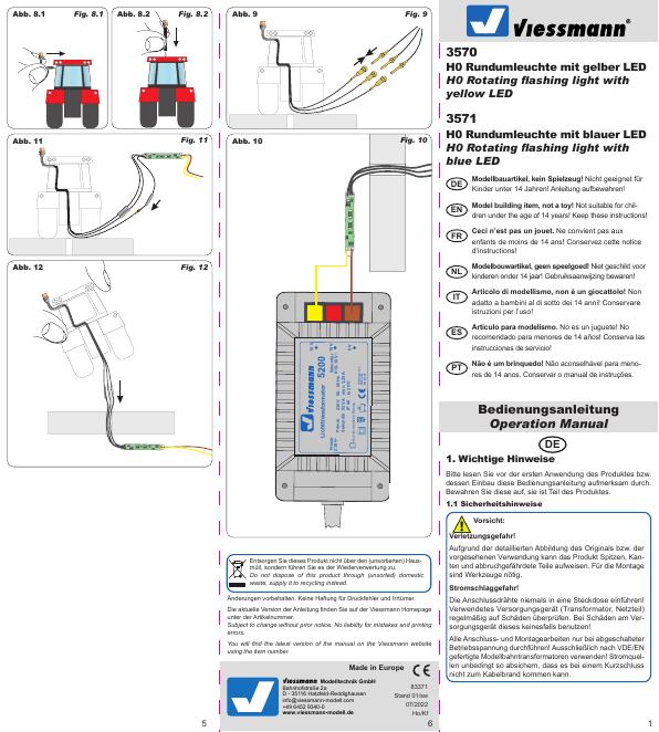 Viessmann Modelltechnik GmbH 3570 H0 Rundumleuchte mit gelber <em>LED</em> H0 Rotating flashing light with yellow <em>LED</em> 3571 H0 Rundumleuchte mit blauer <em>LED</em> H0 Rotating flashing light with blue <em>LED</em> 使用说明书 海报