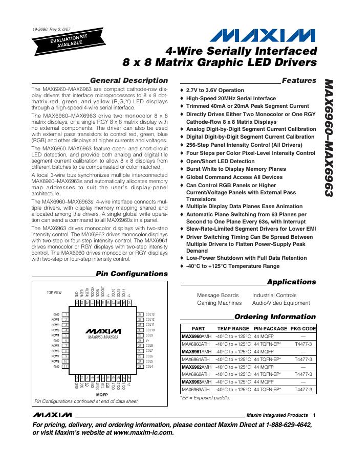 MAXIM INTEGRATED PRODUCTS MAX6960–MAX6963 Graphic <em>LED</em> Drivers 数据手册 海报