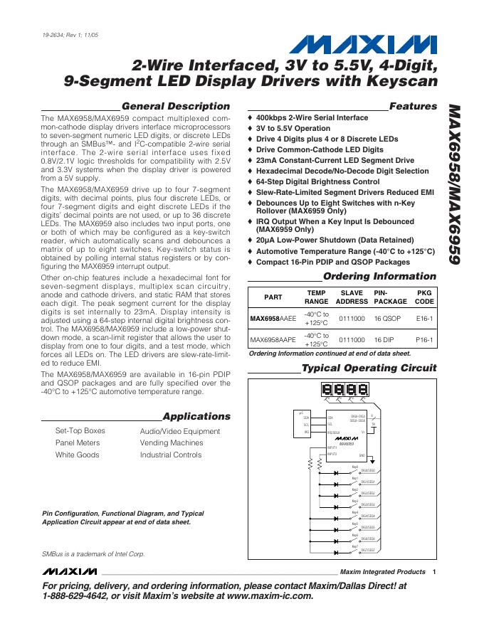 MAXIM IMAX6958/MAX6959 <em>LED</em> Display Drivers 数据手册 海报
