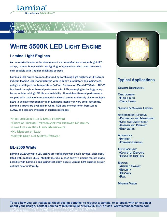 LAMINA WHITE 5500K <em>LED</em> LIGHT ENGINE 数据手册 海报