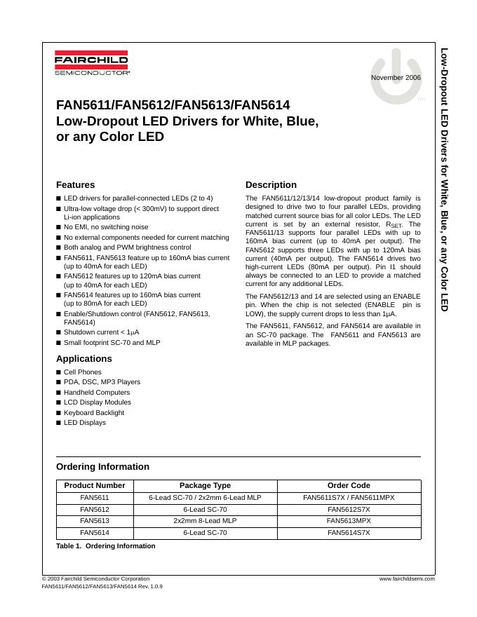 FAIRCHILD FAN5611/FAN5612/FAN5613/FAN5614 Low-Dropout <em>LED</em> Drivers for White,Blue,or any Color <em>LED</em> 数据手册 海报