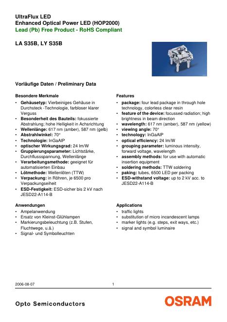 OSRAM SYLVANIA-LA S35B,LY S35B UltraFlux <em>LED</em> Enhanced Optical Power <em>LED</em>(HOP2000)Lead(Pb)Free Product-RoHS Compliant 数据手册 海报
