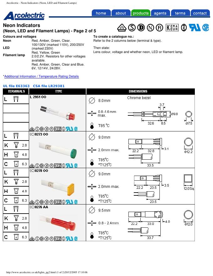 ARCOLECTRIC SWITCHES Neon Indicators(Neon,<em>LED</em> and Filament Lamps)-Page 2 of 5 数据手册 海报